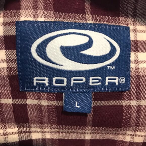 Roper Burgundy Plaid Western Button Down Shirt L - Picture 4 of 6